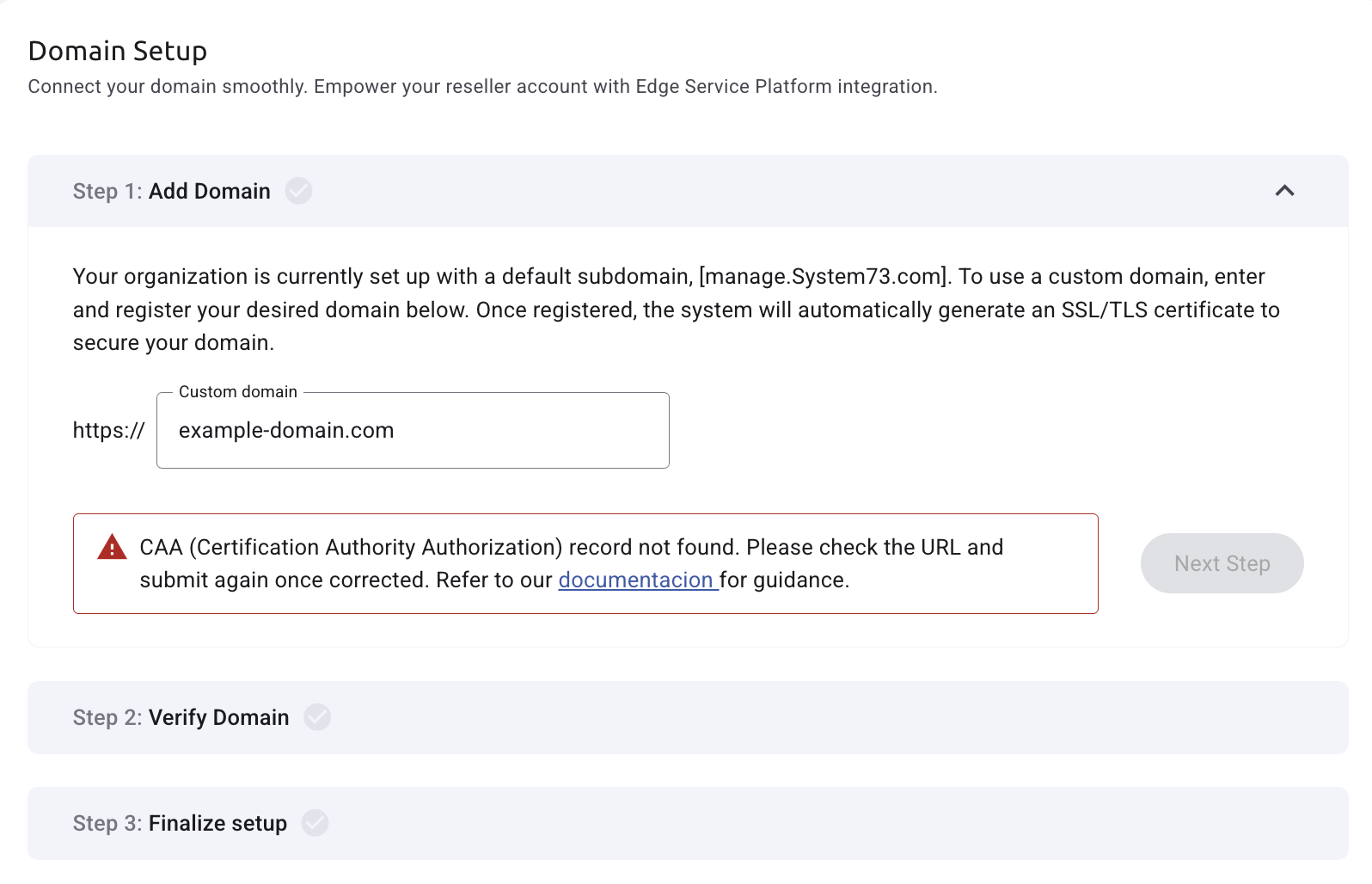 Domain Page Step 1 valid