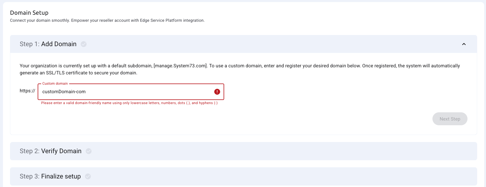 Domain Page Step 1 Error